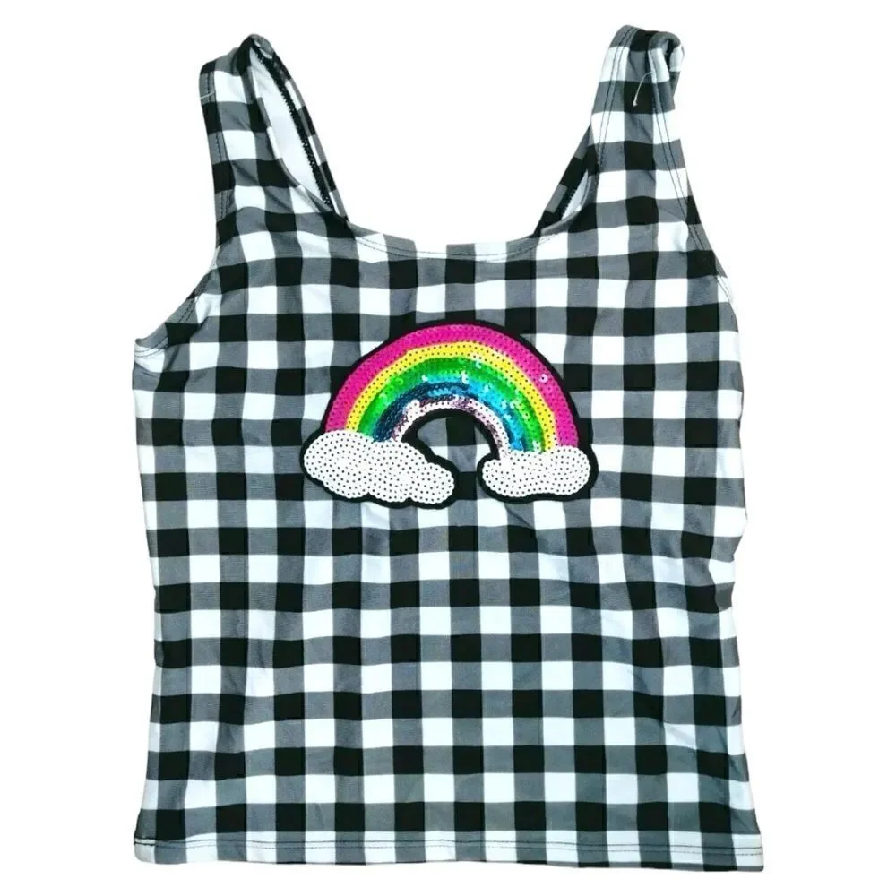Girls' Rainbow Applique Sequin Tankini Bikini Top - Cat & Jack Black Xs 4-5